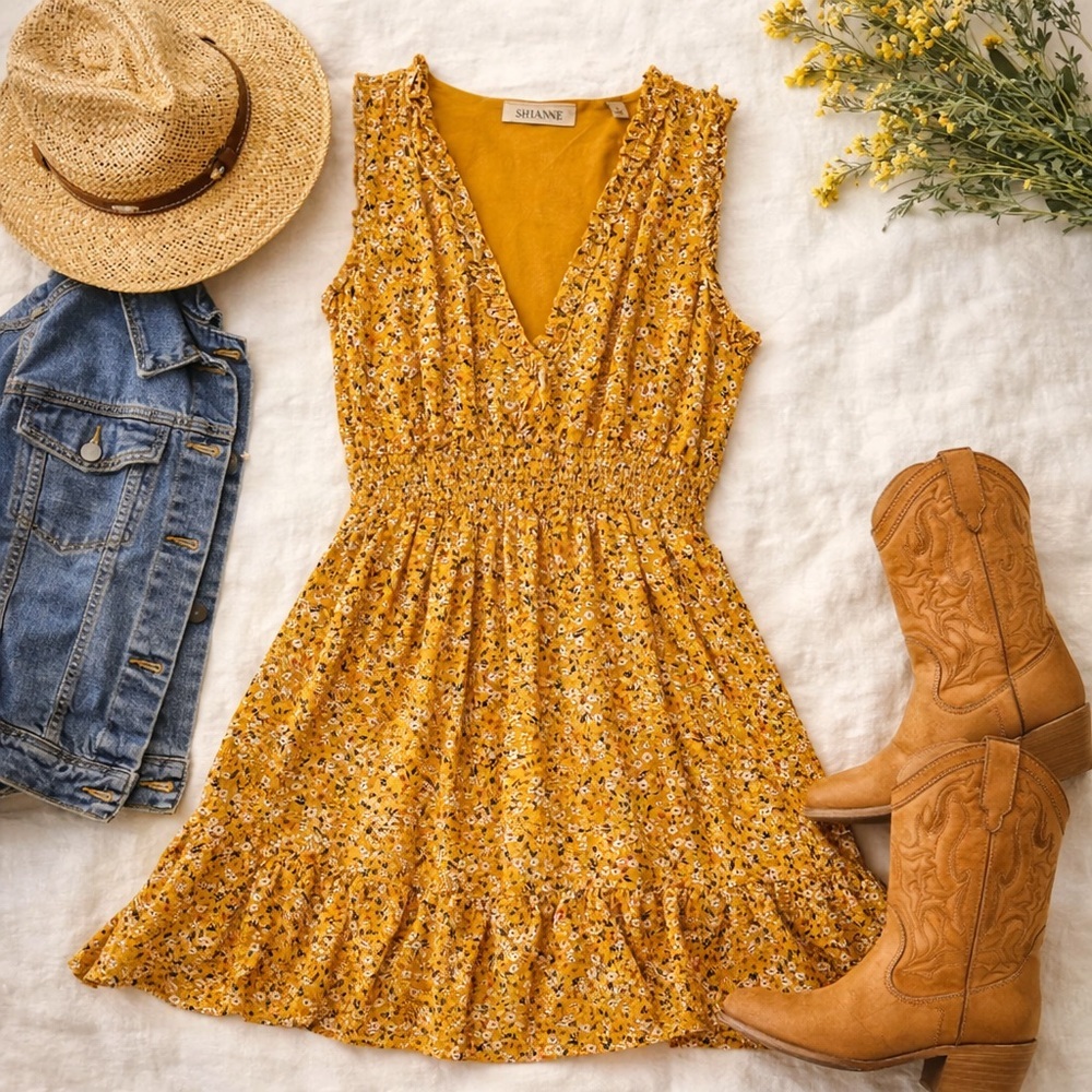 Shyanne Mustard Floral Mini Dress